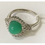 CABACHON JADE & DIAMOND RING IN 14CT WHITE GOLD