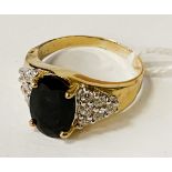 18CT GOLD AND BLUE STONE RING WITH DIAMONDS TO SHOULDERS - SIZE O