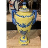 UNITED WILSON YELLOW & BLUE PORCELAIN LIDDED VASE 35CMS (H) APPROX