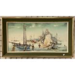 JORGE AGUILAR AGON HARBOUR SCENE - OIL ON CANVAS 39CMS (H) X 80CMS (W) INNER FRAME