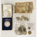 COLLECTION OF MIXED COINS INCL. SOME SILVER AND SOME BANKNOTES - VIEWING RECOMMENDED