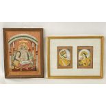 2 GEMSTONE HANDMADE PAINTINGS IN INDIAN MUGHAL STYLE