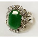 JADE & DIAMOND RING IN 18CT WHITE GOLD 5.3 GRAMS APPROX SIZE K