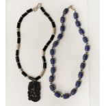 LAPIS LAZULI BEADED NECKLACE WITH A JET NECKLACE WITH A SILVER CLASP