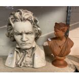 BUST OF BEETHOVEN SIGNED & TERRACOTTA BUST OF A YOUNG WOMAN 327CMS (H) & 29.5CMS (H) APPROX