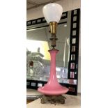PINK GLASS & BRASS BASE LAMP - 65CMS (H) APPROX