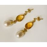 SOUTHSEA PEARL & CITRINE GEMSTONE STUD EARRINGS