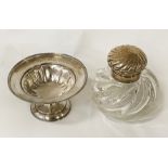 HM SILVER COMPORT BY AIRD & THOMSON GLASGOW & A SILVER TOPPED INKWELL 7CMS (H) & 11CMS (H) APPROX
