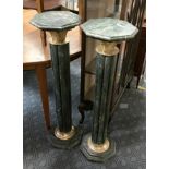 PAIR OF GREEN MARBLE COLUMNS