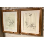 TWO ERNEST HOWARD SHEPARD FRAMED WINNIE THE POOH PRINTS - 39 X 29 CMS APPROX