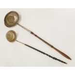 TWO WINE LADLES WITH SILVER COINS