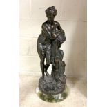 GODDESS OF WATER BRONZE ON MARBLE BASE 10'' TALL