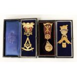 THREE 9CT GOLD MASONIC JEWELS - 2 ARE DIAMOND / JEWEL ENCRUSTED