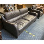 BROWN LEATHER SUITE WITH POUFFE