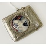 SILVER & ENAMEL DOG VESTA CASE - 26.5 GRAMS APPROX