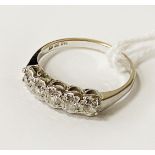 14CT GOLD 5 STONE DIAMOND RING - SIZE M - 2.3 GRAMS APPROX