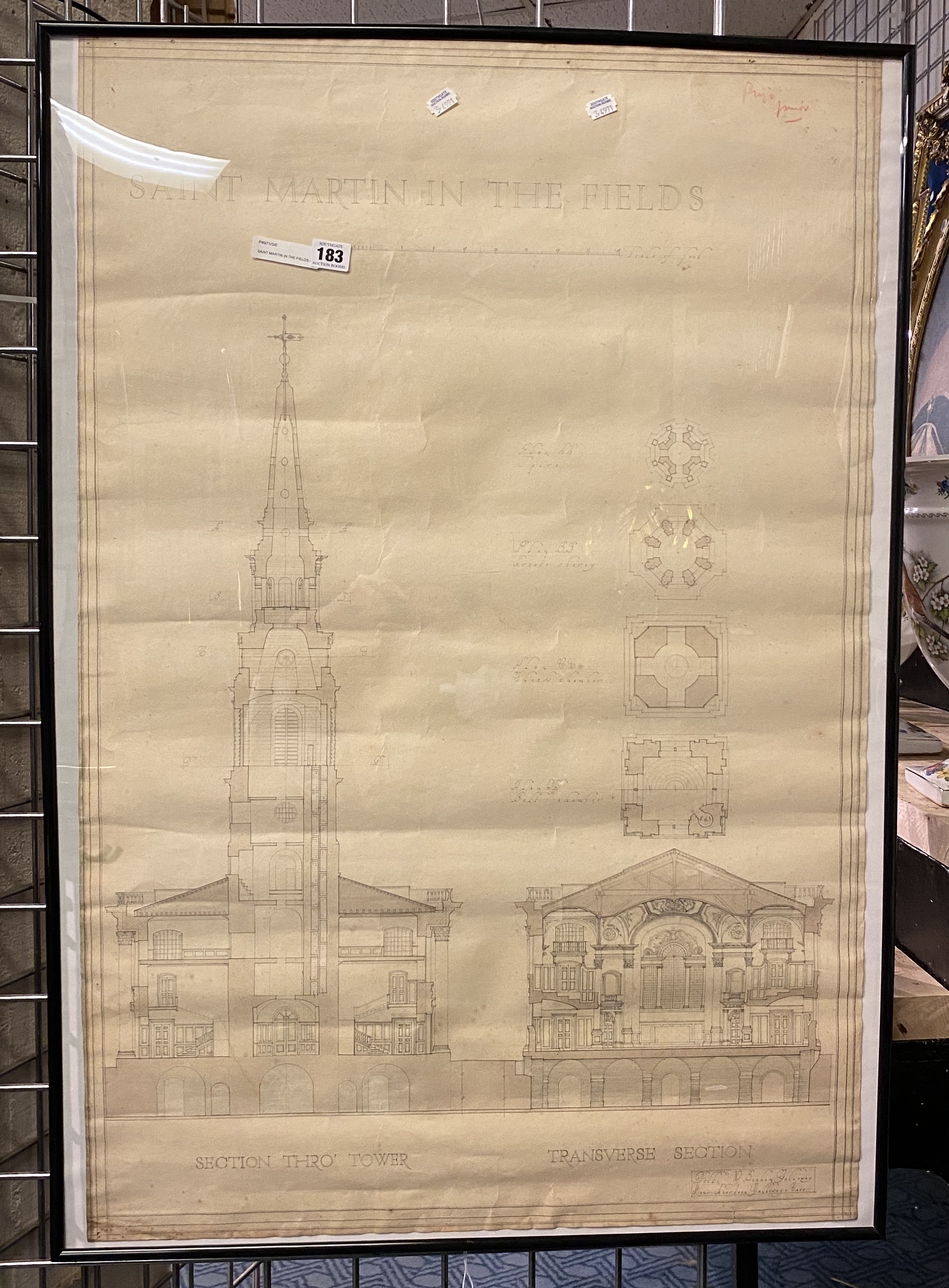 SAINT MARTIN IN THE FIELDS ARCHITECTURAL FRAMED DRAWING - SIGNED 98CM (H) X 65CM (W)