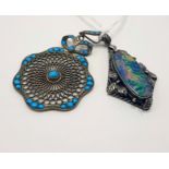 EARLY SILVER & OPAL PENDANT WITH TURQUOISE PENDANT