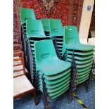 COLLECTION OF GREEN STACKING CHAIRS