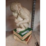 CZECH POTTERY MONKEY ON BOOKS 34CMS (H) APPROX