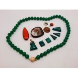 QTY OF MALACHITE GEMSTONE WITH SOME GOLD & JADE