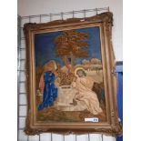 RELIGIOUS NEEDLEWORK PICTURE - FRAMED A/F 56CMS (H) X 42CMS (W) INNER FRAME