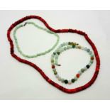 QTY OF BEADED NECKLACES INCL. JADE & CORAL