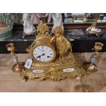 FRENCH GILT MANTLE CLOCK WITH CANDLESTICK BY HRY.MARC PARIS A/F