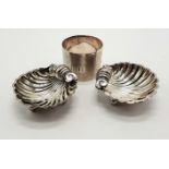 PAIR OF HM SILVER SALTS WITH HM SILVER NAPKIN RING - 2 OZS APPROX