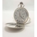 SILVER FULL HUNTER 800 GRADE POCKET WATCH, INSCRIBED, 16 RUBIS SPIRAL BREGUET WITH CROWN MARKED TO