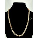 9CT GOLD & DIAMOND CLASPED PEARL NECKLACE - 19'' LENGTH