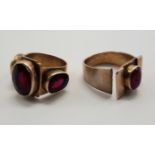 GOLD & CABOUCHON RUBY RING WITH ANOTHER GOLD & 3 RUBY RING - THE FORMER NEEDING A SOLDERING REPAIR -