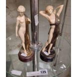 2 NEO CLASSICAL STYLE BRASS FIGURES - 22 CMS (H) APPROX - SIGNED F. PREISS TO BASE