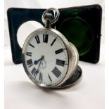 GOLIATH 8 DAY TRAVEL CLOCK IN HM SILVER CASE - BIRMINGHAM - 12 X 12 CMS APPROX