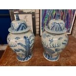 PAIR OF BLUE & WHITE GINGER JARS 52CMS (H) APPROX