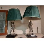 TWO SILVERED BRASS FIGURAL TABLE LAMPS - 20THC - 41 CMS (H) EXCLUDING SHADES