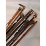 COLLECTION OF WALKING STICKS & CANES INCL. SOME SILVER TOPS