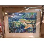 WATERCOLOIR OF A BEACH SCENE SIGNED BY JOE ROSE 1960 37 X 27