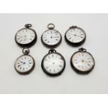 SIX SILVER POCKET WATCHES