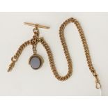 9CT GOLD ALBERT CHAIN WITH AGATE SWIVAL FOB 24.95 GRAMS TOTAL APPROX