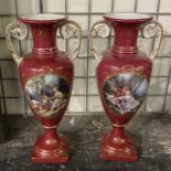 PAIR OF RED PORCELAIN VASES 41CMS (H) APPROX