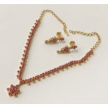 HIGH CARAT GOLD & RUBY NECKLACE & EARRINGS 28.6 GRAMS APPROX