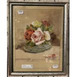 BRUNO HAAS (GERMANY 1813 - 1888) ''STILL LIFE WITH ROSES'' COLOUR LITHOGRAPH 28CMS X 22CMS