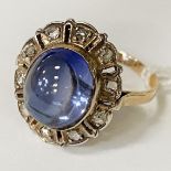 14CT GOLD DIAMOND, CABOUCHON & SAPPHIRE RING - SIZE P 4.9 GRAMS APPROX