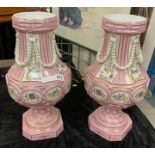 PAIR OF LARGE PINK PORCELAIN FLORAL VASES - 44 CMS (H) APPROX