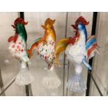 3 MURANO ROOSTERS A/F 26.5CMS (H) APPROX