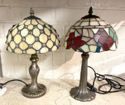 TWO TIFFANY STYLE LAMPS 37CMS LARGEST & 36CMS (H) SMALLEST