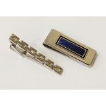 DUNHILL 18CT WHITE GOLD TIE PIN & DUNHILL MONEY CLIP 925 SILVER (11.5 GRAMS 18CT APPROX)