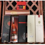 TRAY OF ALCOHOL INCL. TWO BOTTLES OF LANSON CHAMPAGNE LAURENT- PERRIER BOXED BOTTLE OF CHAMPAGNE,