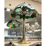 TIFFANY STYLE TABLE LAMP WITH BRASS COLUMN 41.5 CMS (H) EXC SHADE